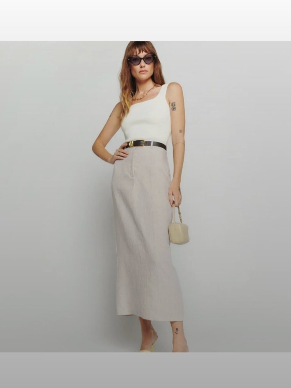 Reformation Gia Linen Skirt Natural - Size 0 - Picture 1 of 5